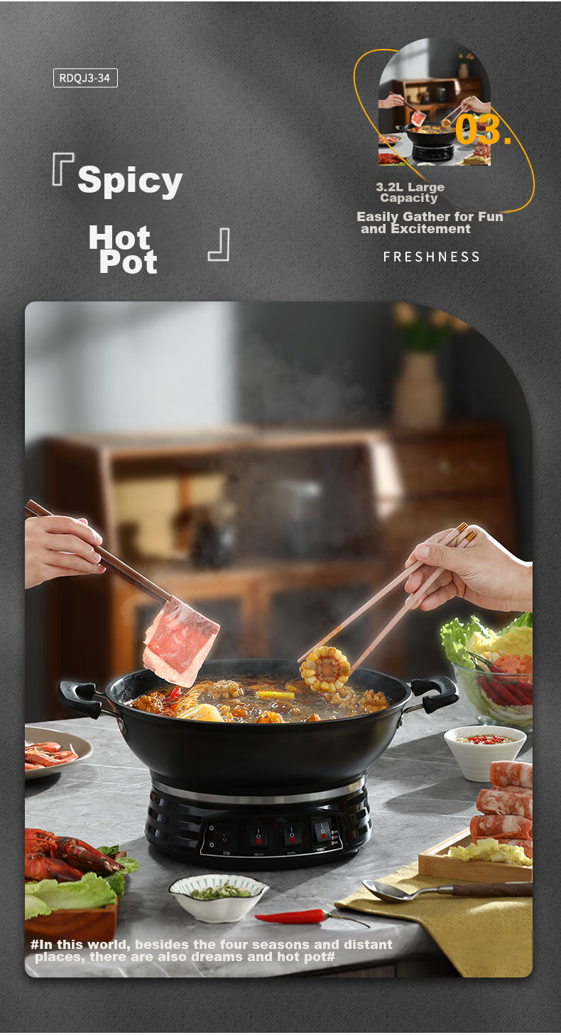 Royalstar Electric Wok, Steamer Pot, Cooking Pot, Shandong Pot, Household Cast Iron Stew And Steam Cooker, Non-Stick Pan, Multi-Functional Steamer for Buns, RDQJ3-34 Single Steamer Appliance 15
