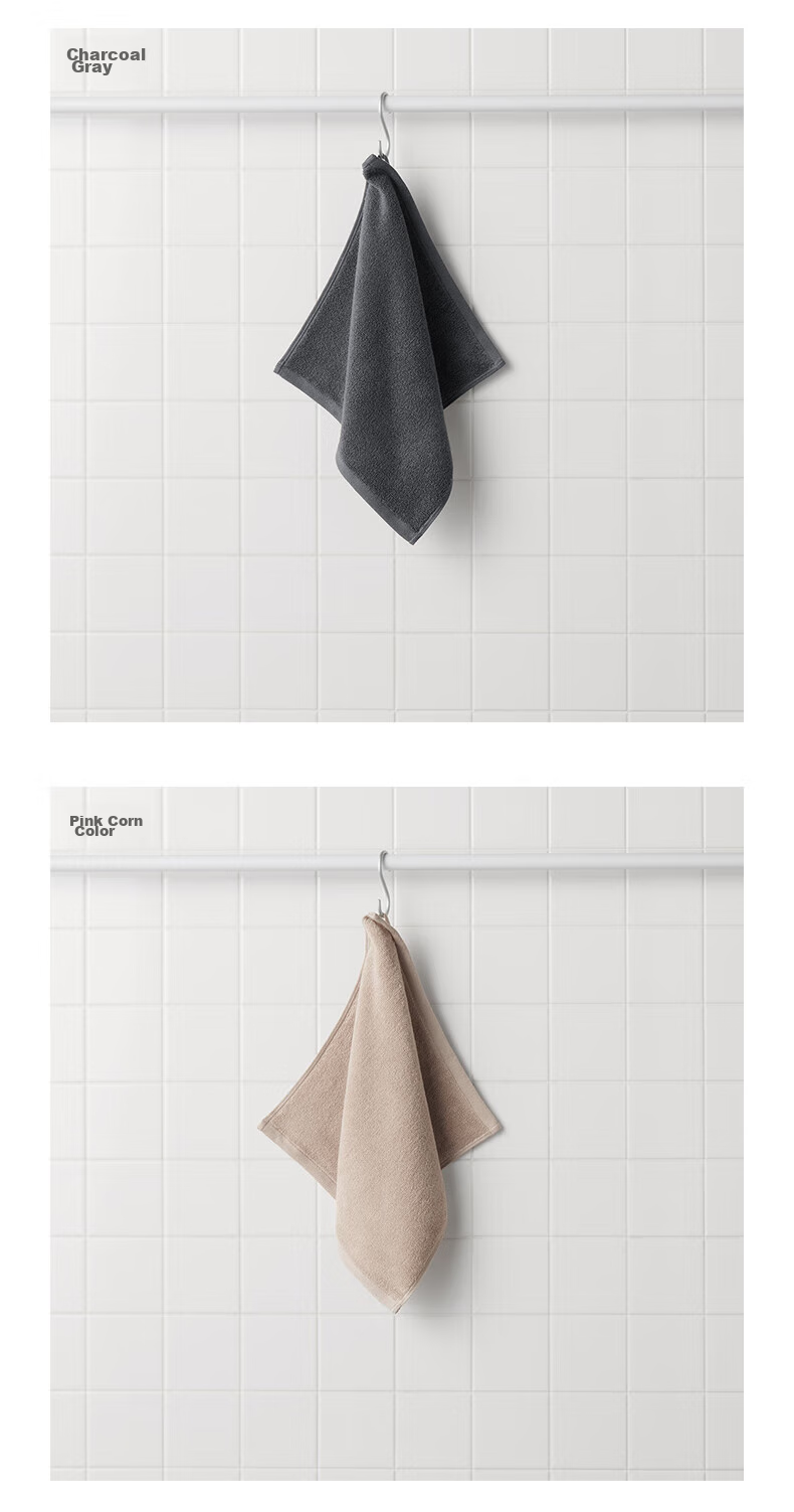MUJI Cotton Velvet Towel with Hanging Ring, Soft Face Cloth, Pure Cotton Washcloth, Gray, 34×35cm 4