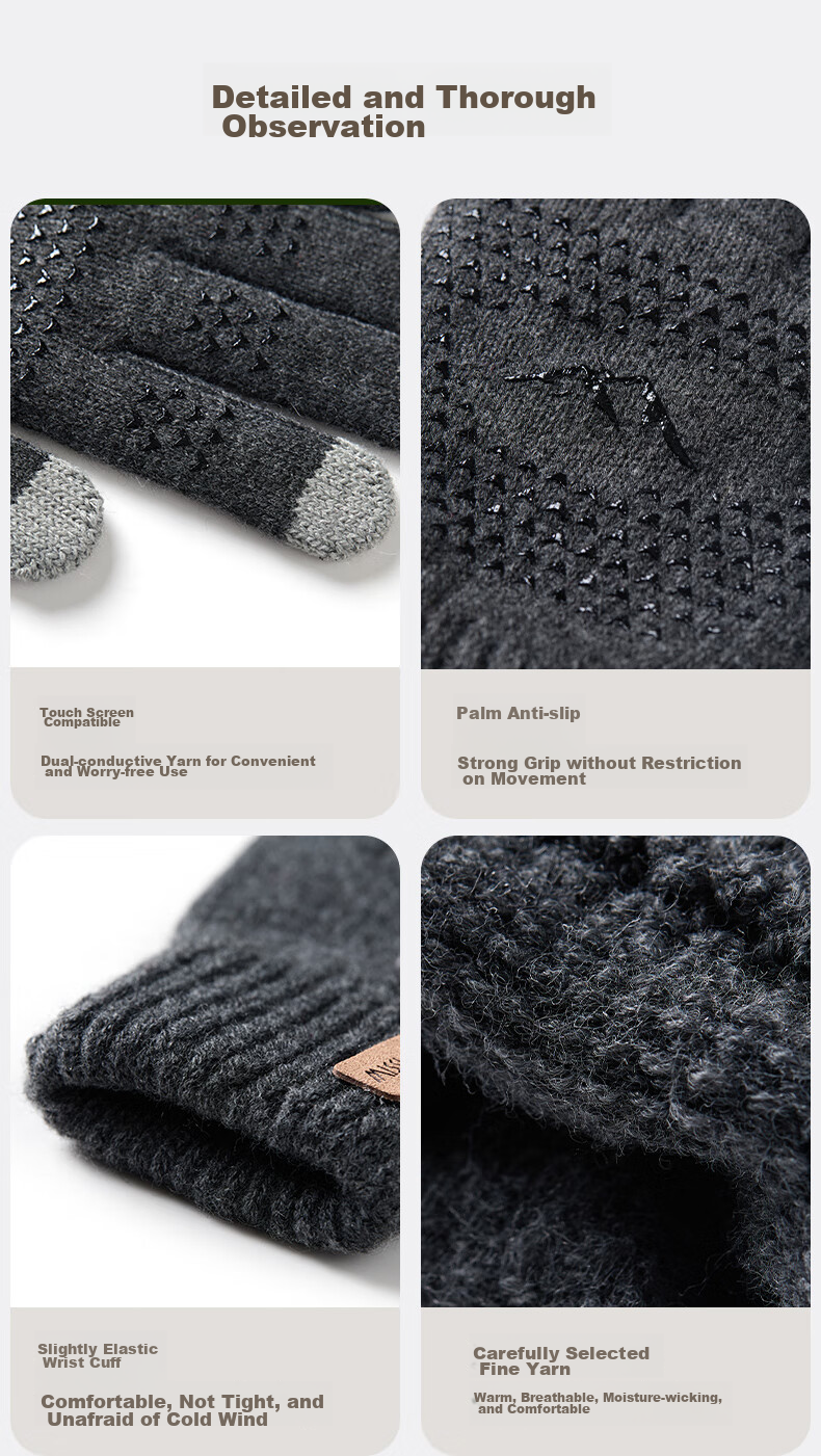 MISSION UV Warm Gloves for Men, Thick Winter And Autumn Outdoor Cycling Driving Anti-Cold Touchscreen Compatible Knitted Gloves 5
