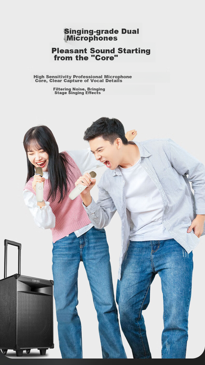 EDIFIER TU52 Wireless Portable Microphone UHF Adjustable Frequency Wireless Mic with Receiver for Outdoor Karaoke, Home KTV, Conference, Speech Hosting Cloud Rock White 11
