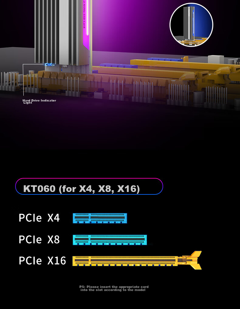 MAIWO KT060 PCIe to M.2 NVMe Adapter Card, Full-Speed M.2 to Gen3 Computer Expansion Card, Vertical RGB Colorful, Supports PCIe X4/X8/X16, with Heatsink 9