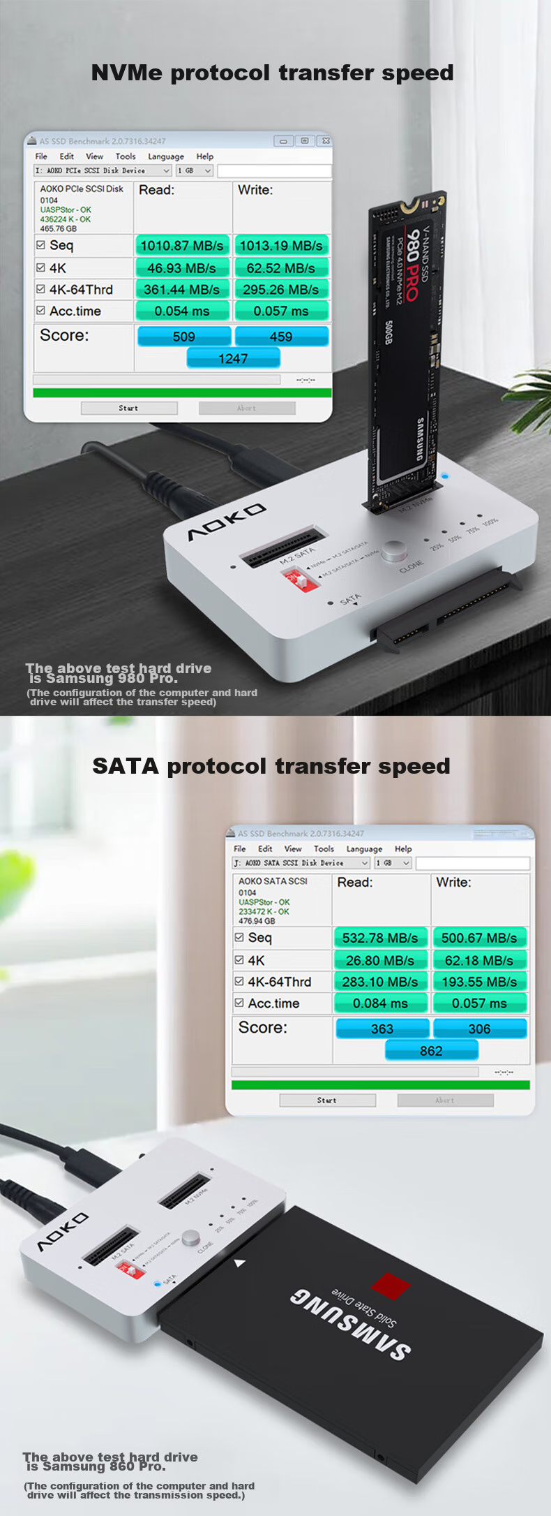 AOKO NVMe to SATA SSD Cloner, M.2 Cross-Protocol Cloning Base, Data Copier, 2.5/3.5-Inch Mechanical Hard Drive Cloner, NVMe Cloning Device, MM28SL 6
