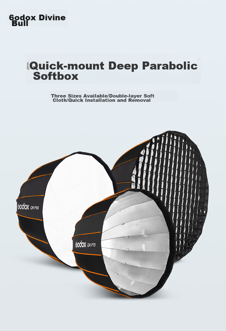 Godox QR-P90cm Quick-Install Deep Parabolic Grid Softbox Light Diffusion Cover, Compatible with Photography, Live Streaming, Fill Light, Constant Light, Flash, Portable Quick-Install Model with Grid 1
