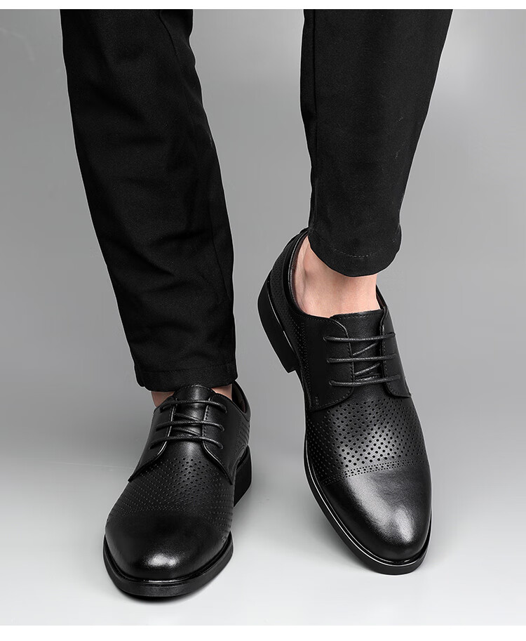 Poitulas Men's Leather Shoes, British Style Lace-Up Business Casual Formal Shoes, Lightweight Derby Work Shoes for Men, 5522 Black, Size 40 4