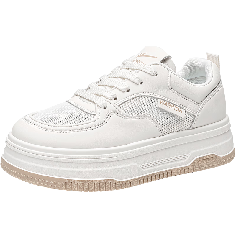 Warrior Women's Summer Breathable Mesh White Sneakers Thick Sole Height Increasing Casual Skate Shoes Beige Brown (Mesh) Size 36