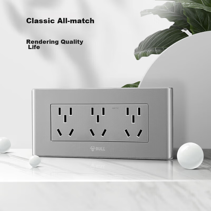 BULL Switch Socket, Multifunctional 118-Type Socket Switch with 15 Or 9 Holes Socket Panel G04Z356A, Gray
