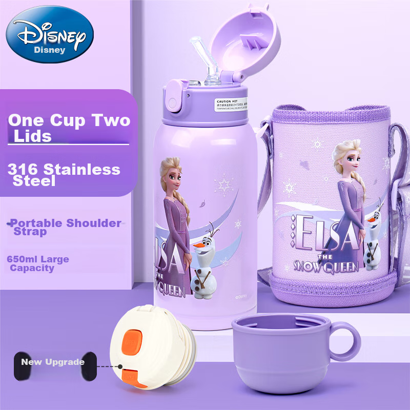 Disney Children's Insulated Cup, Dual-Use Water Bottle, 316 Stainless Steel Cup Cover, for Kindergarten And School Students, Specialized Water Bottle, 550ml
