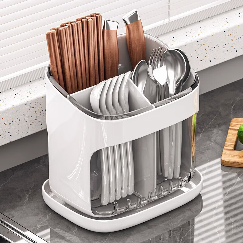 Youqin Chopsticks Holder Storage Box Kitchen Counter Spoon Cutlery Draining Rack White
