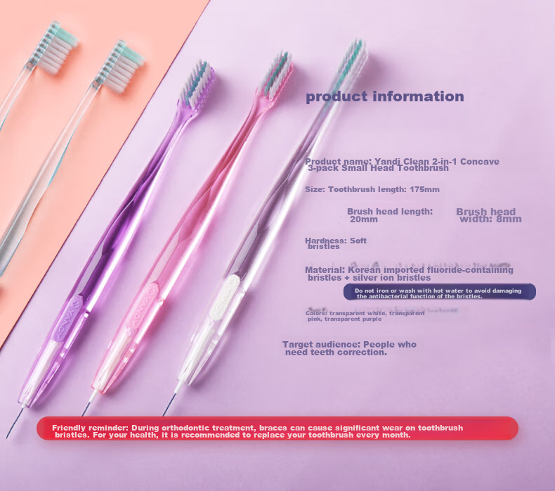 YANDY Orthodontic Toothbrush U-Shaped 3-Pack, Interdental Brush, for Teenagers with Braces, Soft Bristles, Small Head, Portable 12