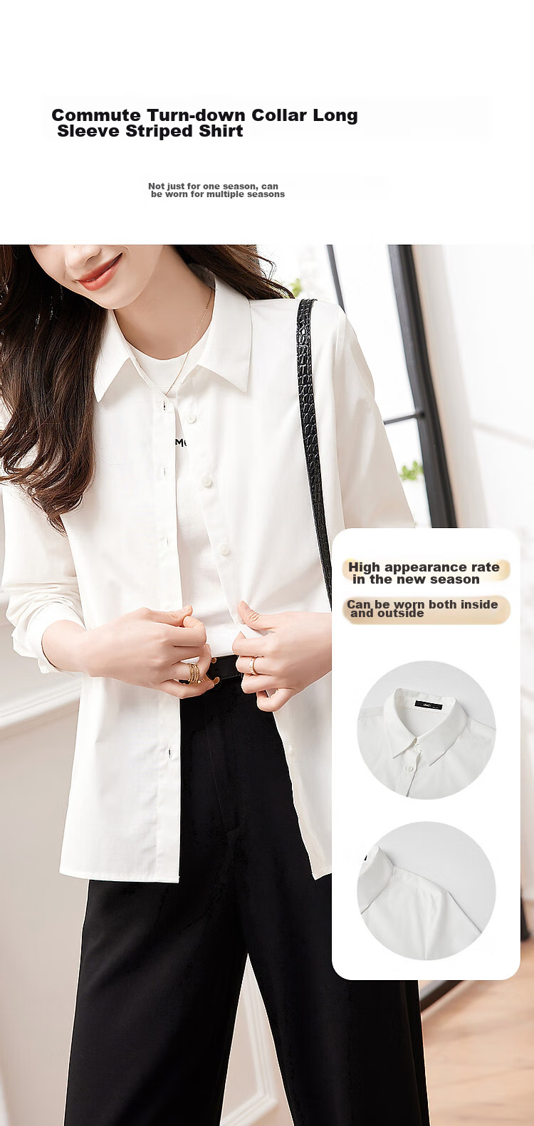 Dme [Career Art Collector] Spring And Autumn Breathable Simple Lapel Shirt, Long-Sleeve Fitted Blouse, Women's Top 3
