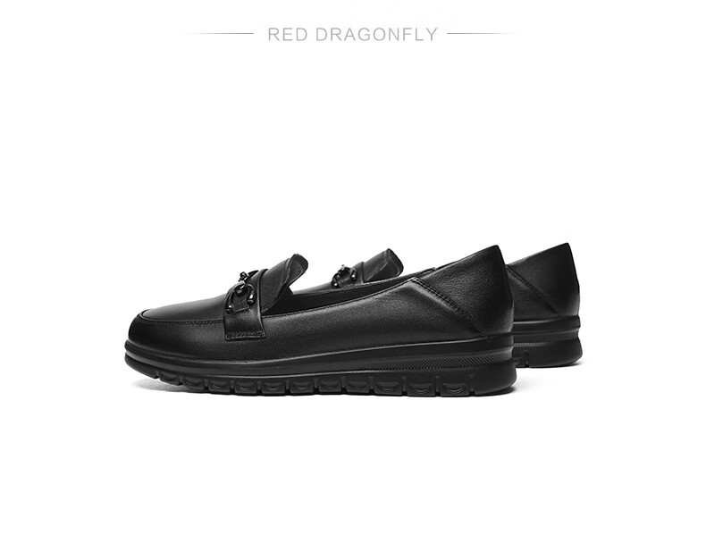 RED DRAGONFLY Mom Shoes, Autumn Slip-On Loafers for Women, Soft-Soled Middle-Aged And Elderly Leather Shoes WJB15811, Black, Size 36 5