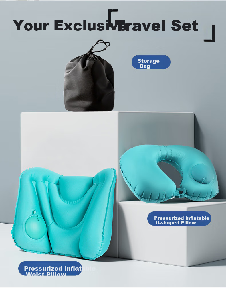 Jingmao Inflatable U-Shaped Pillow, Lumbar Support Cushion, Convenient Travel Airplane Pillow, Neck Protector, Long-Sitting Aid, Back Support Pad for Waist 6