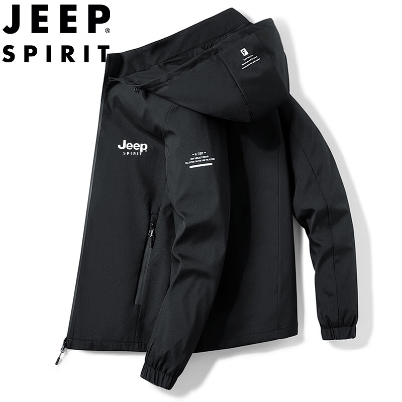 Мужская куртка JEEP SPIRIT, весенне-осенняя, с капюшоном, в стиле кэжуал, универсальная, для активного отдыха, темно-серая, размер 2XL