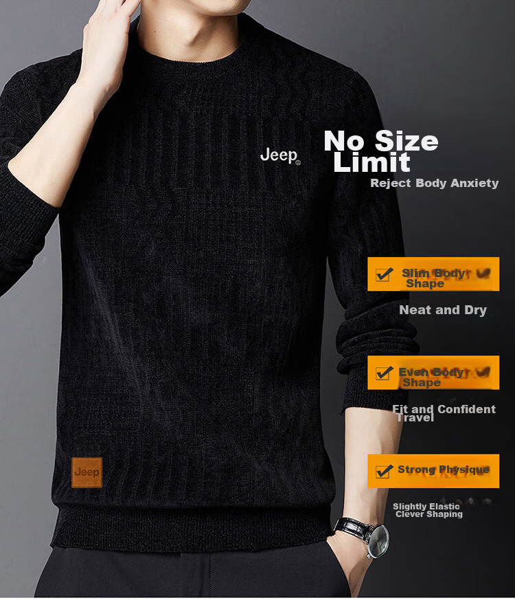 JEEP Men's Sweater, Autumn And Winter Fleece-Lined Thick Warm Knit Pullover, Round Neck Menswear, Black Fleece-Lined, 4XL 9