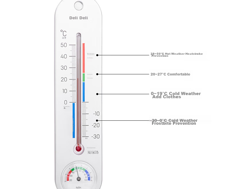 Deli Classic Wall-Mounted Thermometer, Home Indoor Temperature Gauge, Battery-Free Thermometer And Hygrometer, Silver, 9013 4