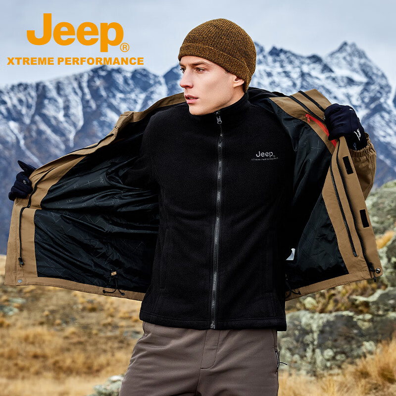 Мужская и женская ветровка Jeep 3-в-1, ветрозащитная, теплая, с отстегивающейся флисовой подкладкой, водонепроницаемая, для альпинизма