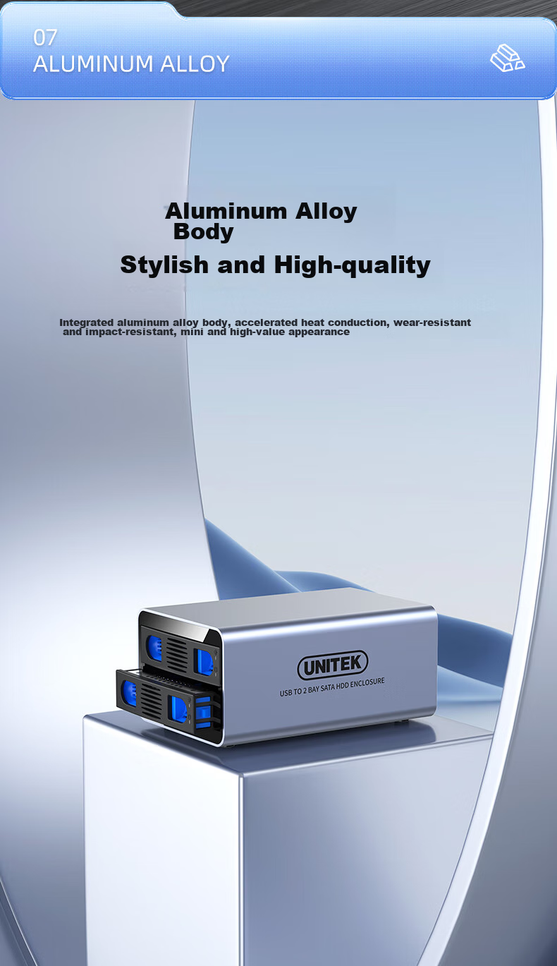 UNITEK Dual-Bay Full Aluminum Mechanical SSD Expansion Enclosure, Compatible with 2.5/3.5 Inch SSDs, USB 3.0 High-Speed to SATA Interface, External Hard Drive Storage Cabinet for Computers 9