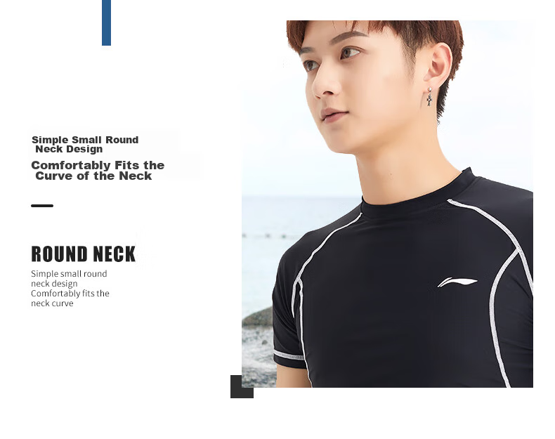 Li-Ning Men's Swimwear Top, Surfing Suit, Comfortable Quick-Dry Diving Professional Training Swimming Gear 433 Black And White XXL 5