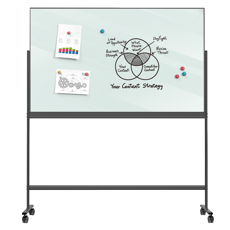 Deli Fashion Series H-Type Stand Narrow Frame Glass Whiteboard, 150*90cm Tempered Glass with Stand, Office Meeting Writing Board, Blackboard Whiteboard, 50075