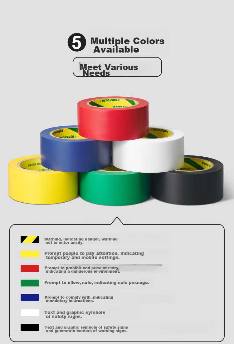Polar Bear A+ Series, Thickened PVC Yellow And Black Safety Warning Tape, Waterproof Floor Marking Line, Typhoon Warning Tape, 48mm*33m, 1 Roll, Factory Floor 5S Positioning PVC-483YB 13