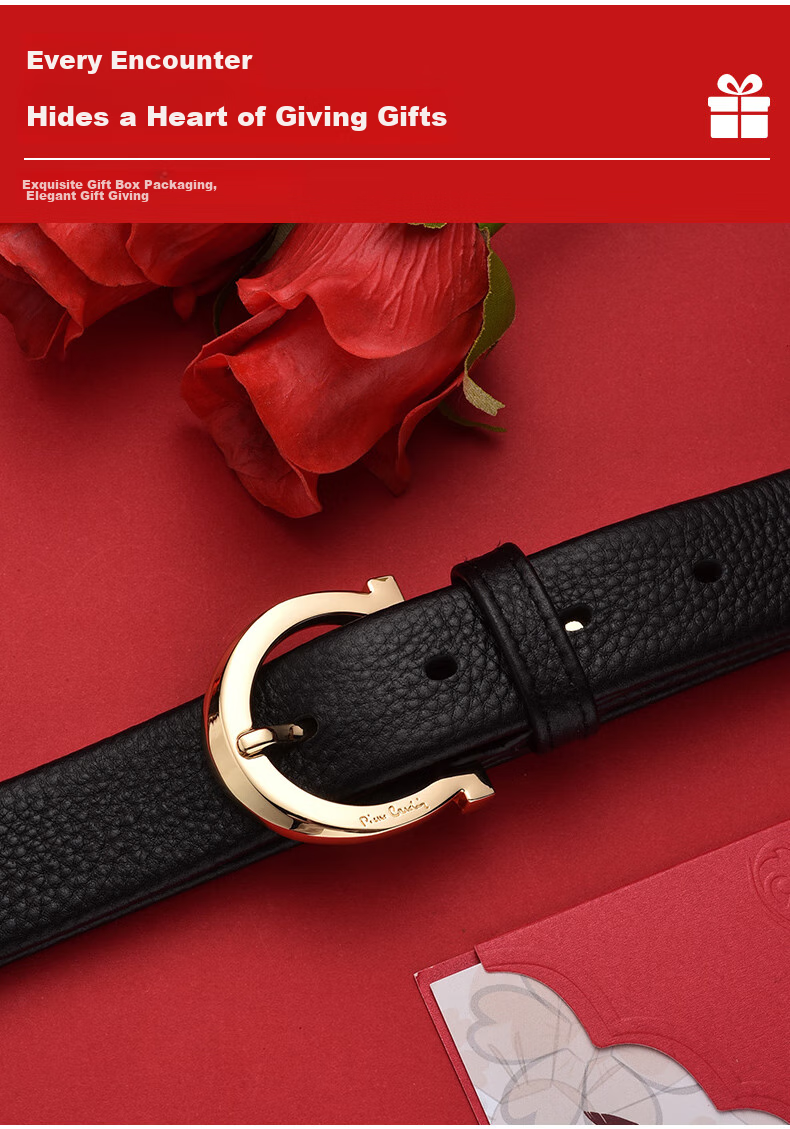 Pierre Cardin Women's Leather Belt [Top Layer Cowhide Pin Buckle], Genuine Leather Waistband Gift Box, Black, Size 115-120 2