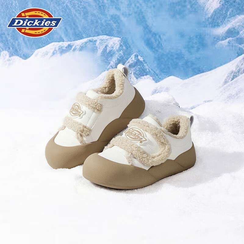 Dickies Children's Cotton Shoes, Winter Fleece-Lined Warm Wear-Resistant Casual Shoes, Kids' Flat Shoes, Trendy Women's Dexun Shoes