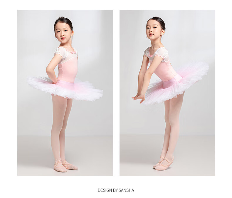 Sansha Dance Leotard for Girls, Short-Sleeve Ballet Practice Dress, Round Neck, Open Crotch, One-Piece Cotton Performance Costume, Light Purple, M 11