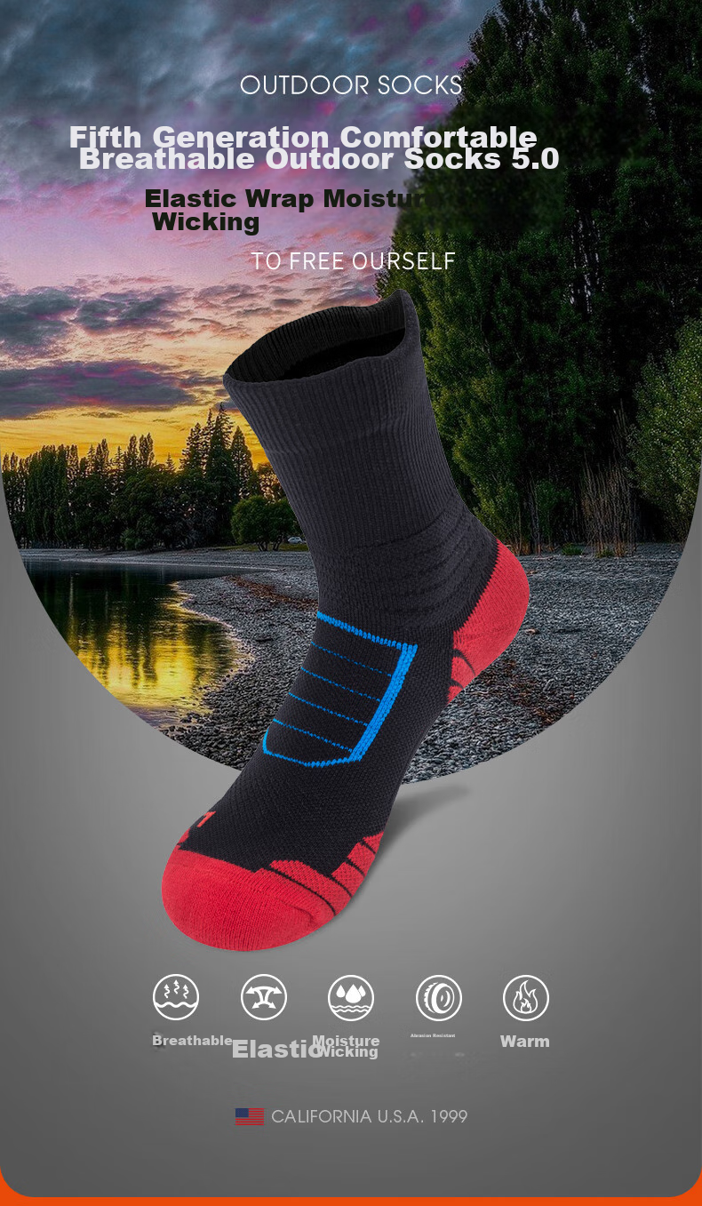 TFO Competition-Grade Outdoor Socks, Durable Breathable Hiking And Mountaineering Socks Sports Socks 2202459 Men's Black And Red L 2