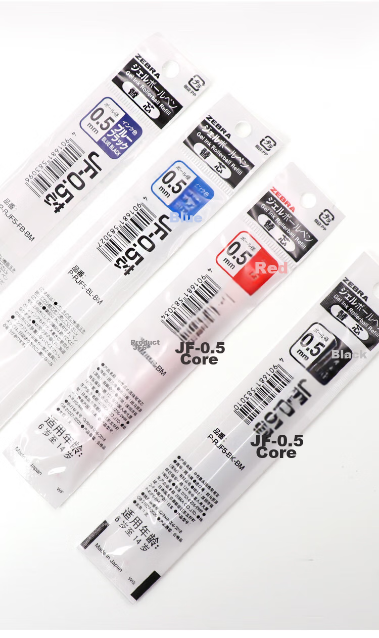 ZEBRA RJF5 Retractable Pen Refill 0.5mm Blue-Black Gel Ink Compatible with JJ15 JJ55 JJZ58 JJZ15W And Other Series Ballpoint Pens, Pack of 10 8