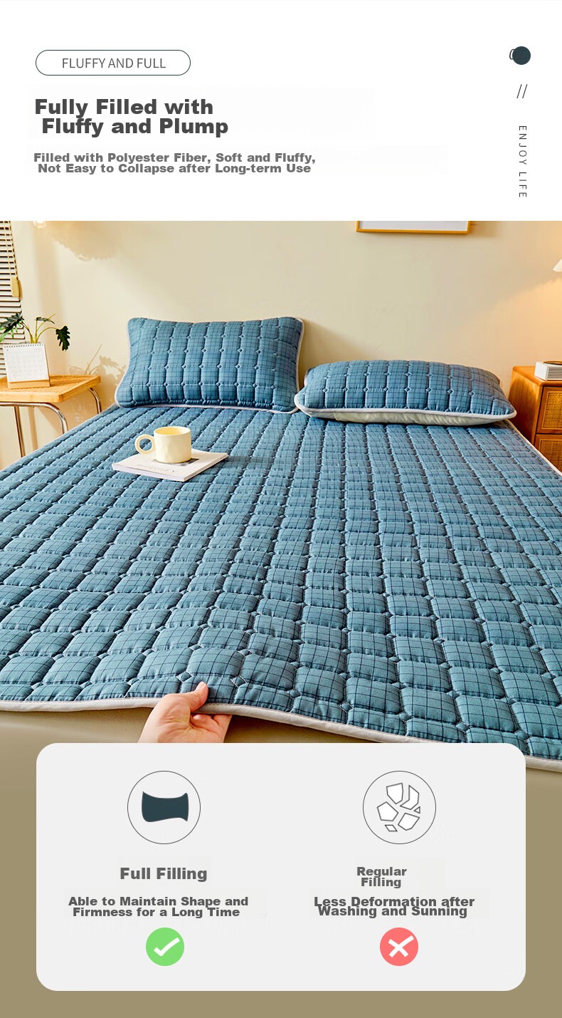 Grace Mattress Pad, Soft Bedding, Non-Slip, Foldable, Student Bed Mat, Blue, 1.8m 6