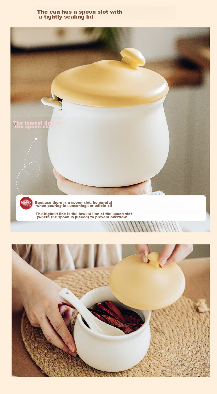 Shuke Ceramic Lard Jar, Heat-Resistant, for Storing Chili Oil And Spices, Food-Grade 3