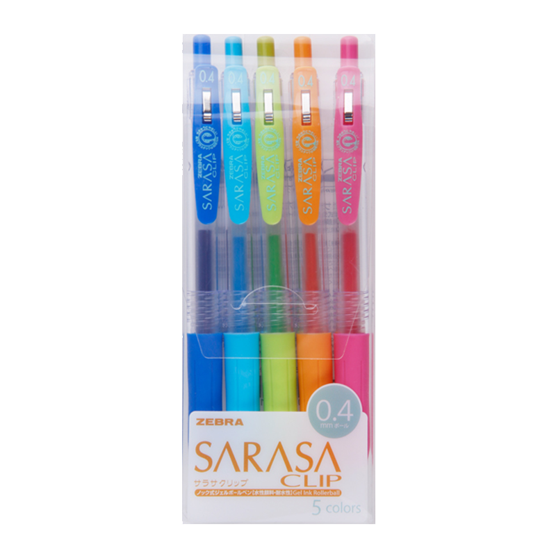 ZEBRA JJS15 Gel Pen, 0.4mm Retractable Signing Pen, Student Colorful Journaling Pen, Highlighting Pen, JJS15-5CA, 5-Color Set