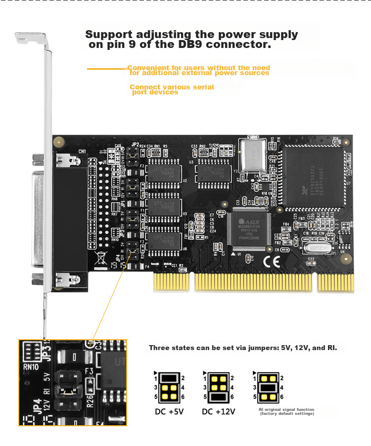 MOGE Desktop PCI to 4-Port RS232 Serial Adapter Card, 9-Pin COM Port Expansion Card, 5V/12V Power Supply, MC1364 3