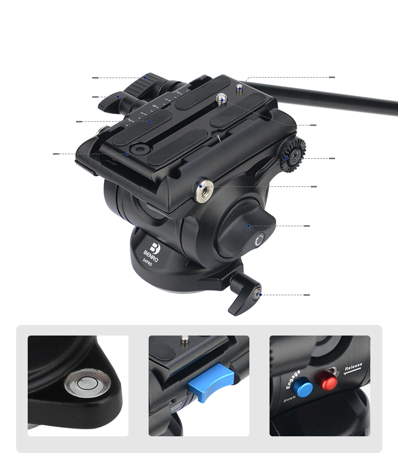 Benro A2883FS4N DSLR Video Tripod with Professional Camera Hydraulic Handle, Pan-Tilt Head, Adjustable Level Ball Bowl, Monopod Tripod Kit 10