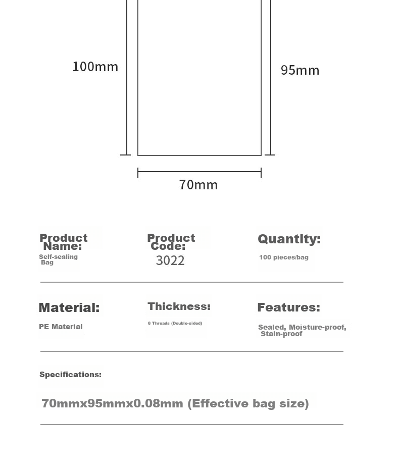 Deli Food Storage Bags, Size 3, 9.5*7cm, Waterproof, Dustproof, Fresh-Keeping, PE Transparent, 100 Pieces Transparent, 3022 14