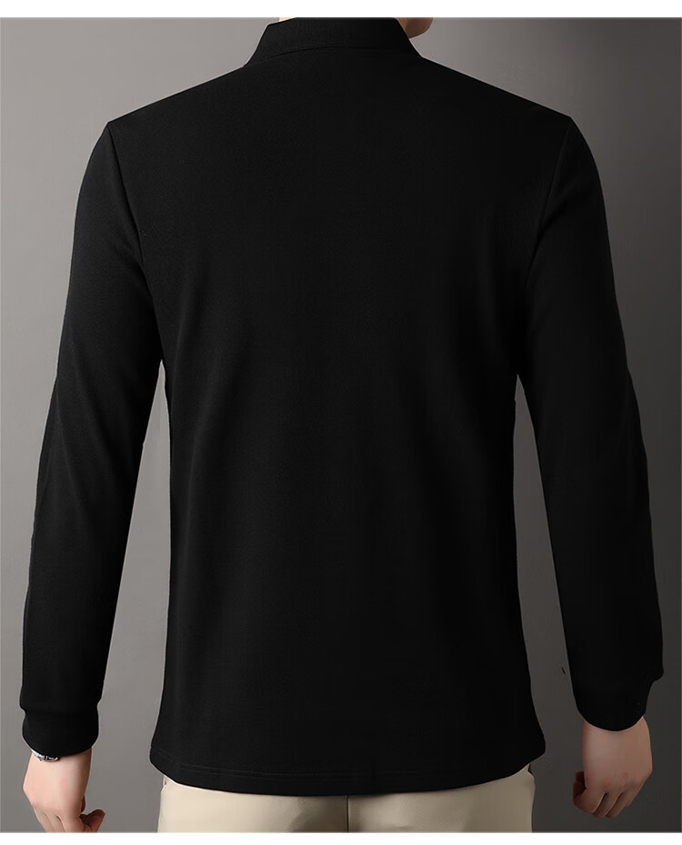 TUCANO Long-Sleeve Cotton Polo Shirt for Men, Business Casual Comfortable Versatile Top, Black, Size 4XL 12