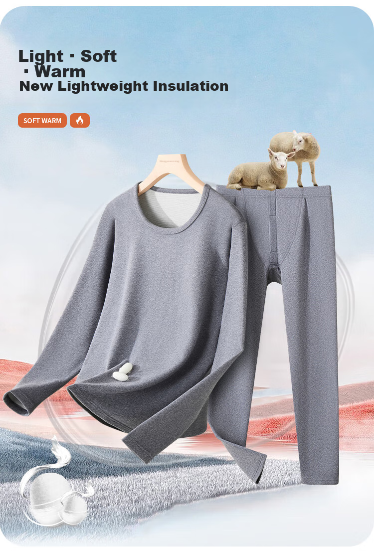 Hengyuanxiang Thermal Underwear for Men, Modal with Cashmere And Silk, Autumn Top And Bottom Set, Fleece-Lined, 4XL 5
