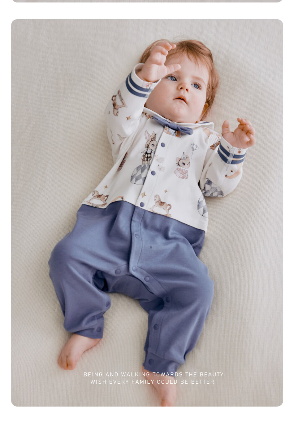 OAK FAMILY Spring And Autumn Newborn Front-Opening Bodysuit, Pure Cotton Baby Romper, Infant Clothing, Little Prince, Size 59 14