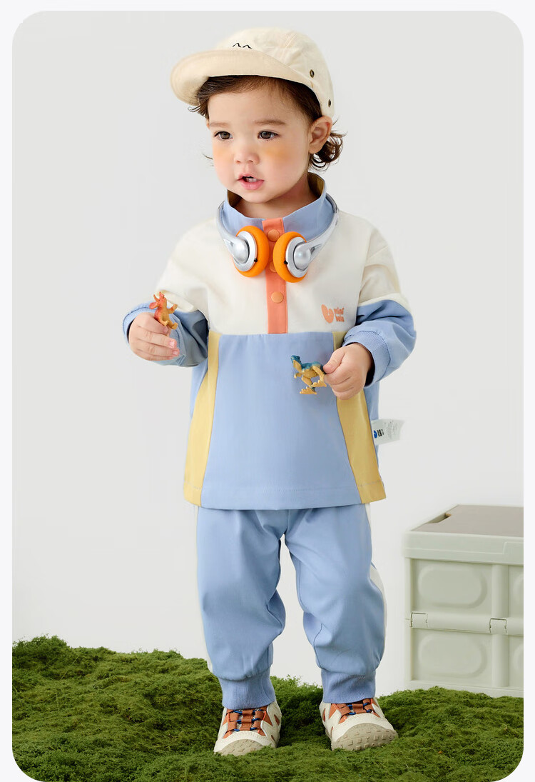 Minibala Children's Long Sleeve Set, Trendy Color-Block Top And Pants Two-Piece Suit, Spring New Arrival 9