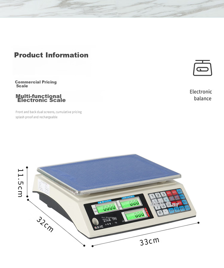 BJ Electronic Pricing Scale, Electronic Weighing Machine, Commercial Food Scale, Grocery And Fruit Electronic Scale, 30KG Flat Surface 13