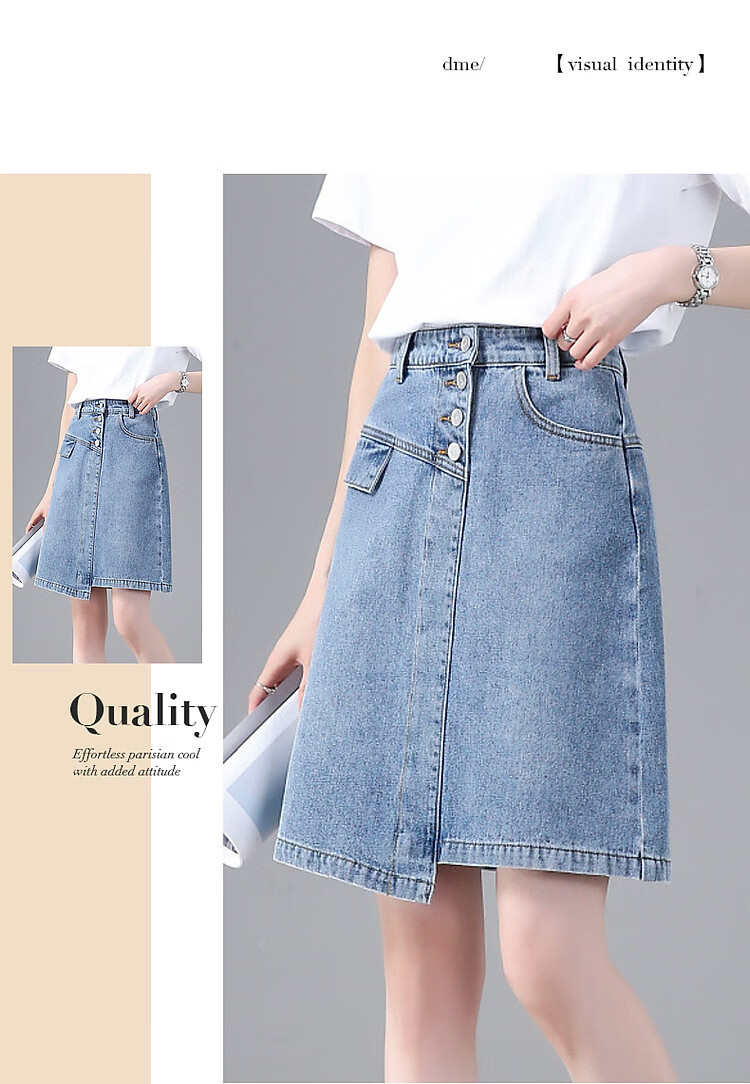Dme [Irregular Cotton A-Line Skirt] Summer Washed Pocket Zipper Denim Midi Skirt for Women, Medium Denim Blue, L 12