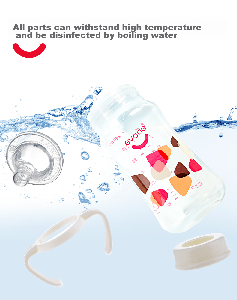 Evorie Wide-Mouth Straw Bottle with Handle, PP Material Baby Bottle 240ml (Random Color) 8