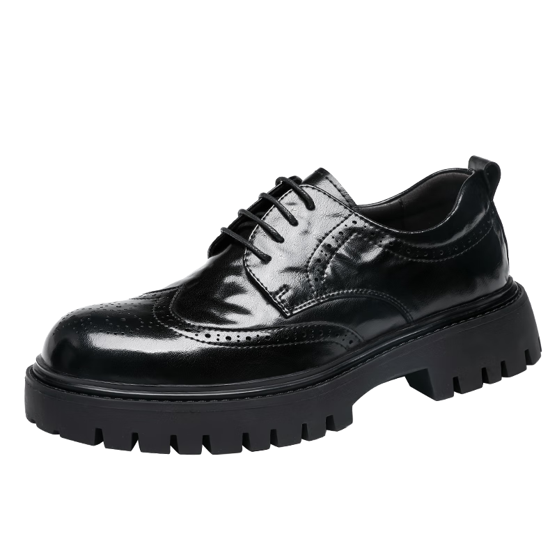 CARTELO British Men's Brogue Leather Shoes, Thick-Soled Heightening Business Casual Leather Shoes, Breathable Cowhide Shoes for Men, 9961 Black, Size 41