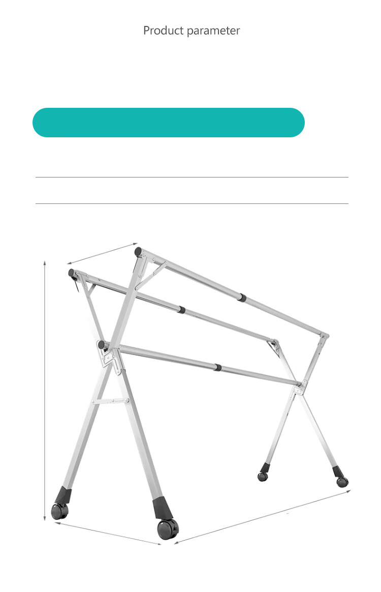 Annafu Floor-Standing Balcony Folding Drying Rack, Stainless Steel Extendable Quilt Hanger YJ95 Three-Pole + Wheels, 2.4 Meters 18