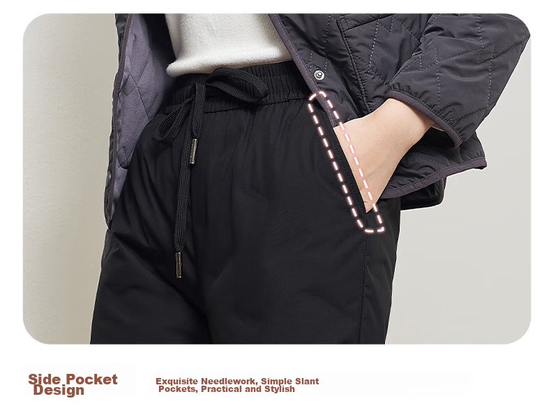 LangSha Black Gold down Pants for Women, Outdoor Wear, Winter Fleece-Lined White Duck Down Pants, Women's Tapered Leg Windproof Cotton Pants, Thickened Warm Trousers 18