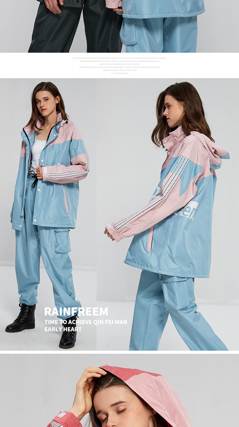 Qinfeimanyuyi Rain Pants Set for Adults, Men And Women, Full-Body Waterproof Jacket, Food Delivery Rider Electric Bike Poncho, Deep Navy Blue 3XL Soft Skin-Friendly Water-Repellent Macaron Color 8