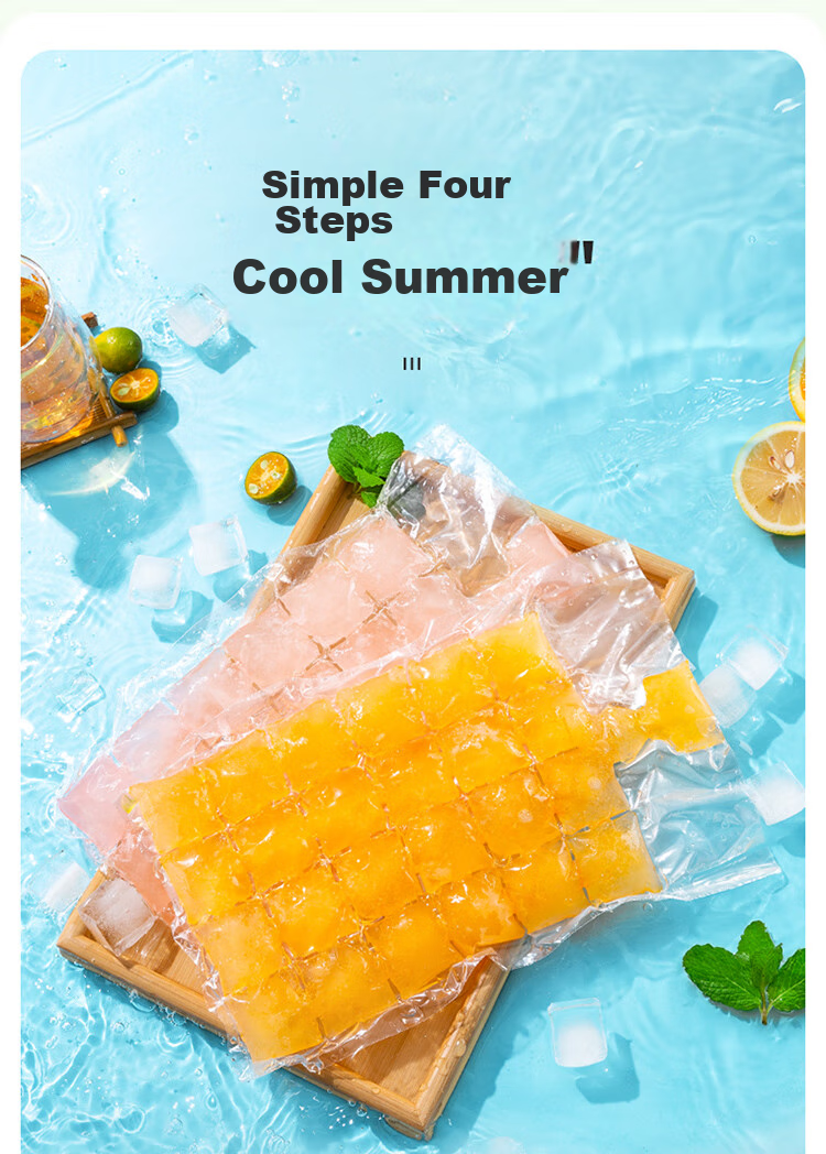 MARYYA Disposable Ice Bags, 50 Pieces Per Pack, Food-Grade Ice Mold Bags with Funnel, Self-Sealing Ice Cube Tray 8