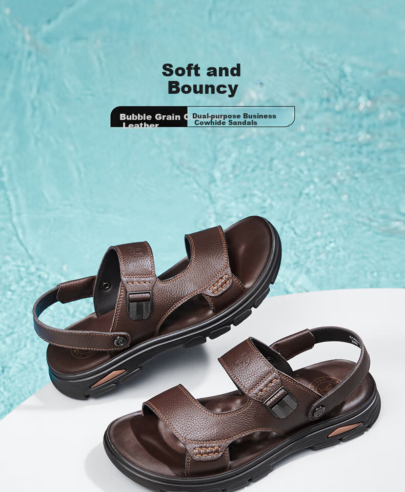 CAMEL Men's Sandals, Cowhide Leather, Two-Way Business Sandals And Slippers, G14M211623, Brown, Size 43 1