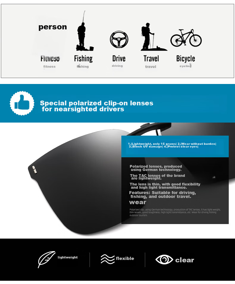 LESCA LUNETIER Polarized Clip-On Sunglasses for Men And Women, Adjustable Prescription Sunglasses Clip-On for Driving And Fishing 3