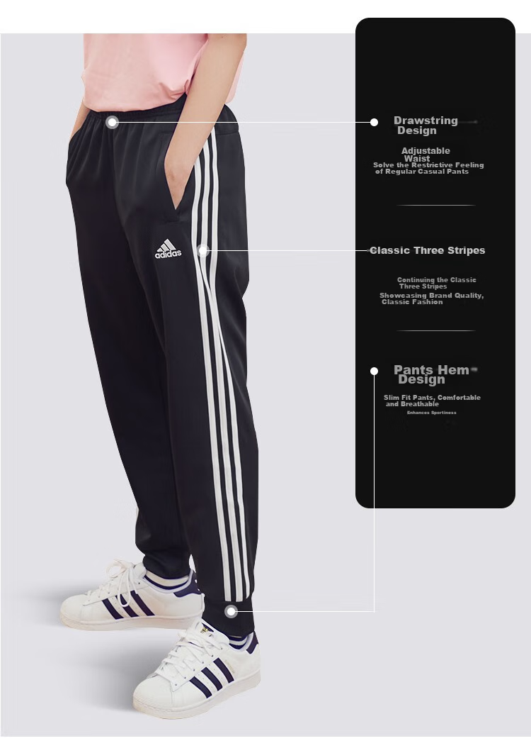 Adidas Men's Sports Pants, Cotton, Autumn Running, Outdoor, Loose Casual Trousers, Black And White, XS 4